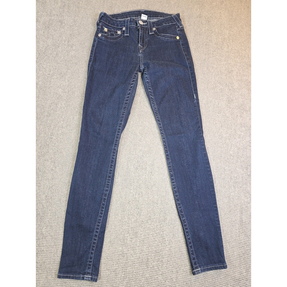 True Religion Low Rise Super Skinny Jeans Womens Size 27 Dark Wash Embellished